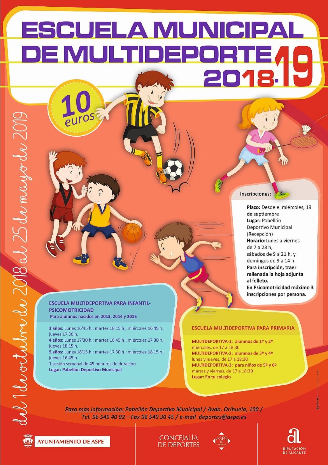 El Ayuntamiento de Aspe abre el periodo de inscripciones en las escuelas deportivas