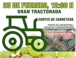 Agricultores y ganaderos participarán en una gran Tractorada / concentración por la supervivencia del Sector Primario