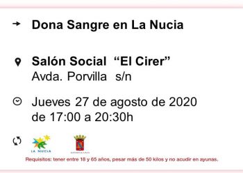 Donación de Sangre el jueves 27 de agosto en El Cirer