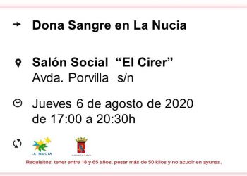 Donación de sangre este jueves 6 de agosto en El “Cirer”