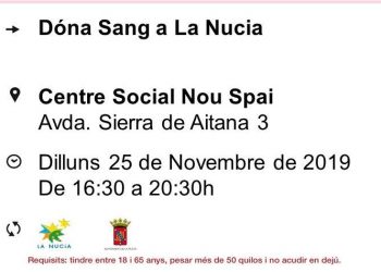 El Centro Social Nou Espai acoge hoy una “Donación de Sangre”