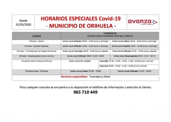 El Ayuntamiento de Orihuela informa de los horarios especiales establecidos en transporte urbano