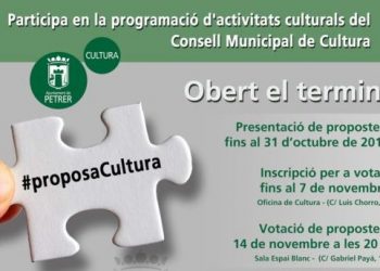 La concejalía de Cultura convoca la sexta edición de Proposa Cultura