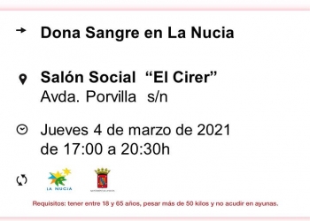 Donación de Sangre en el Cirer de La Nucia, el 4 de marzo