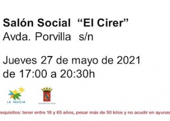 Este jueves 27 de mayo Donación de sangre en La Nucía
