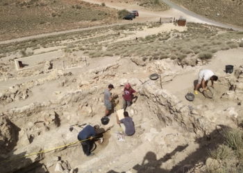Los arqueólogos delimitan los espacios de actuación y separan las piezas de interés localizadas.