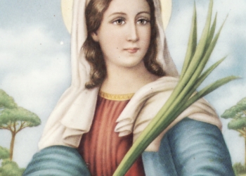 Una de las representaciones más amables, y hasta técnicamente surrealista, de Santa Lucía.