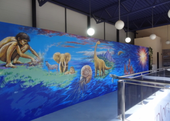 Panel que muestra la evolución de la Humanidad.