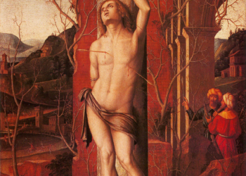 El santo, en su martirio, según la versión ofrecida por el pintor renacentista Marco Palmezzano.