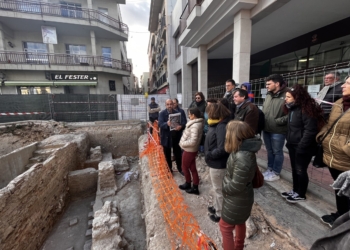 Miembros del Instituto de Arqueología y Patrimonio Histórico de la UA visitan la plaça de Baix