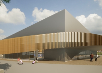 Así será el pabellón de Tómbola: tres pistas cubiertas, cinco gradas y aforo para 350 personas