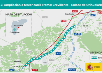 Transportes adjudica por 89,6 millones de euros las obras de ampliación a tercer carril de la A-7 entre Crevillent y el enlace de Orihuela/Benferri