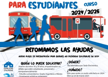 Alfafar retoma la convocatoria de ayudas al transporte para jóvenes estudiantes 2024-2025