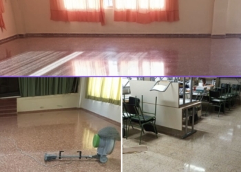 Utiel realiza trabajos de vitrificación de pavimento en varios edificios municipales de Utiel y pedanías