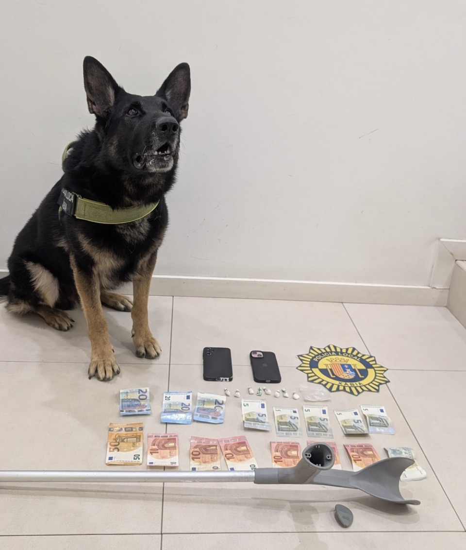La Policía Local de Xàbia y el agente canino Kosmo detienen a un individuo por presunto tráfico de drogas